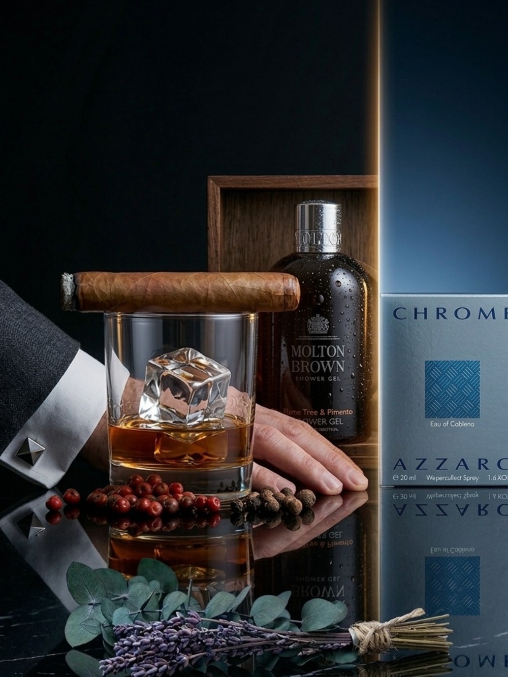 Men’s Luxury Grooming Bundle: Molton Brown Pimento 10oz & Azzaro Chrome 50ml Set - Picture 2 of 9